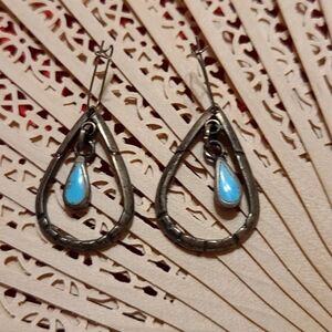 Elegant Silver and Blue Turquise Teardrop Earrings